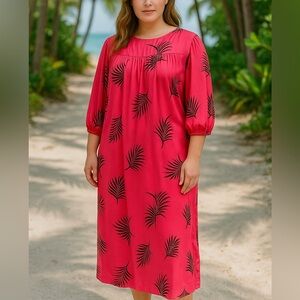 Vintage Andrade Pink Tropical Leaf Maxi Dress – Made in USA‎ – Resort Wear